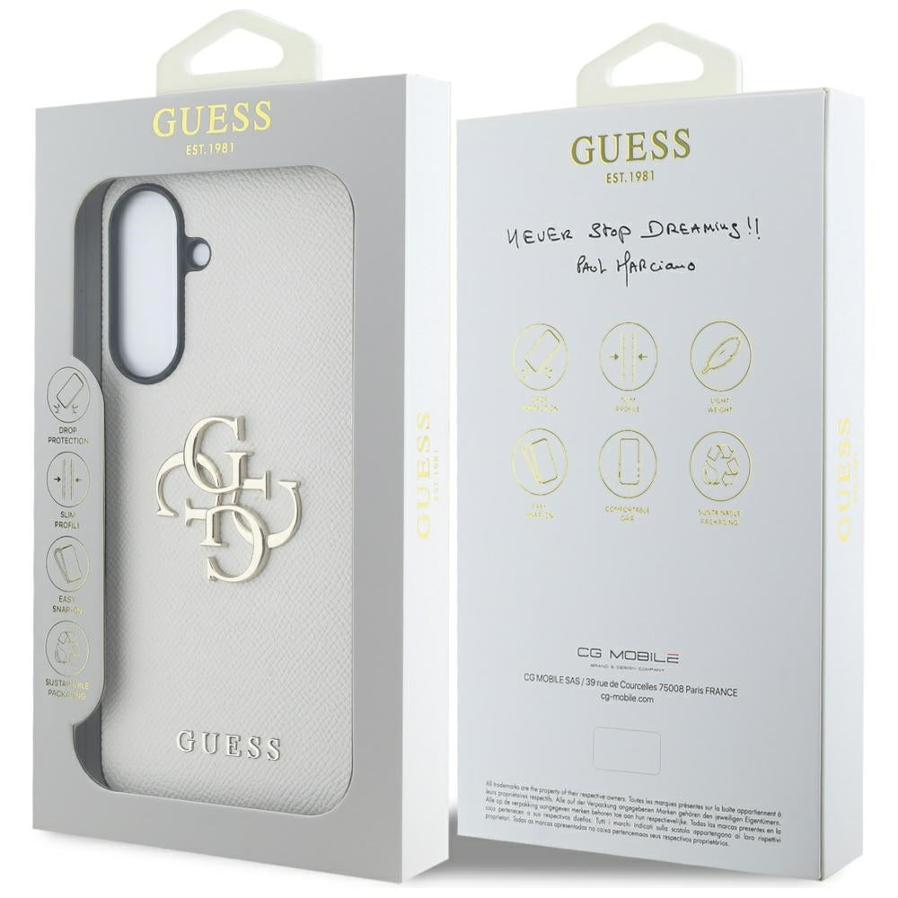 Case for Samsung Galaxy A56 A566, Guess, 4G Grained Big and Classic Logo, Beige