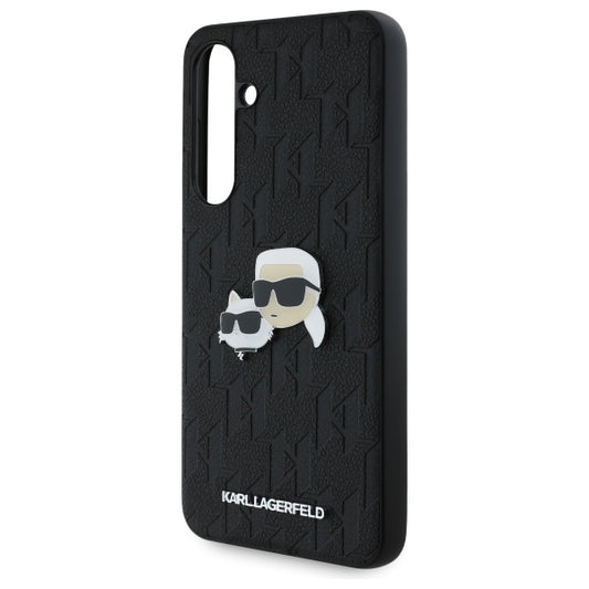 Case for Samsung Galaxy S24 FE S721, Karl Lagerfeld, Monogram Karl & Choupette's Heads, Black