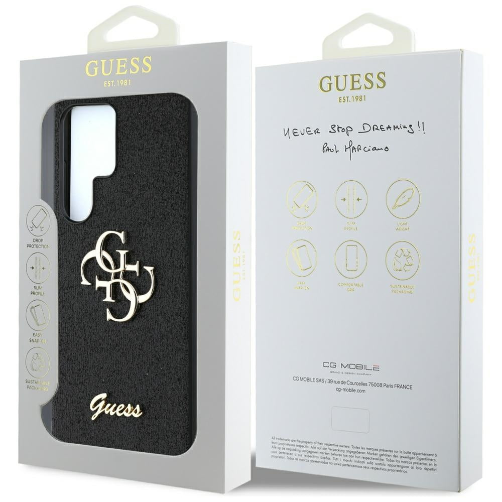 Case for Samsung Galaxy S25 Ultra S938, Guess, Glitter Big 4G Script, Black