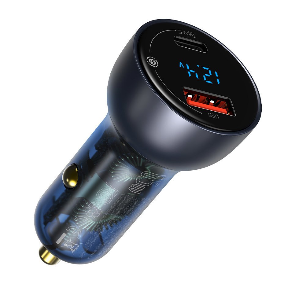Baseus Digital Display USB-C Cable Car Charger, 65W, 5A, 1 x USB-A - 1 x USB-C, Black TZCCKX-0G