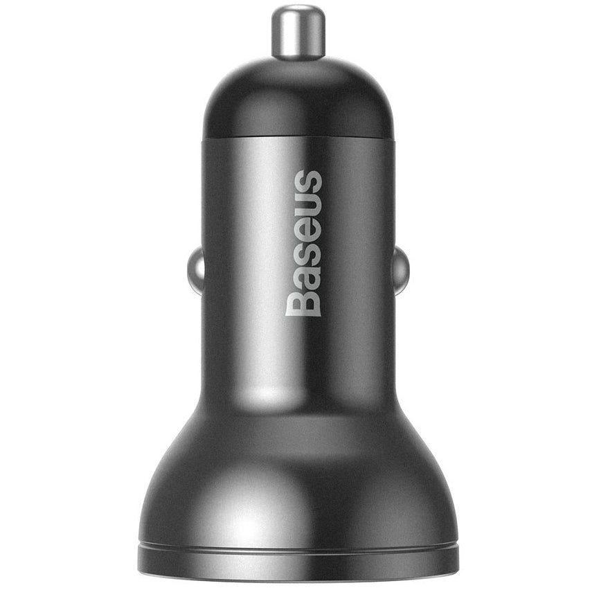 Car Charger with Lightning Cable - microUSB - USB-C Baseus Digital Display, 24W, 2.4A, 2 x USB-A, Gray TZCCBX-0G