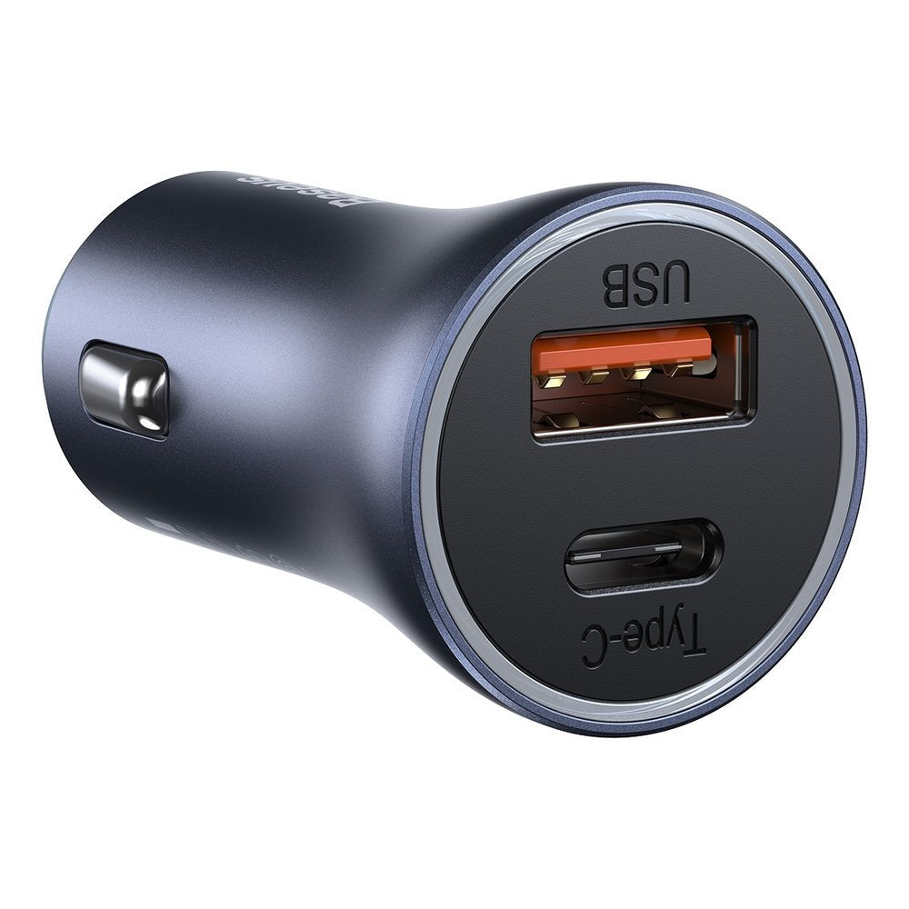 Car Charger with Lightning Cable Baseus Golden Contactor, 40W, 3A, 1 x USB-A - 1 x USB-C, Grey TZCCJJD-B0G
