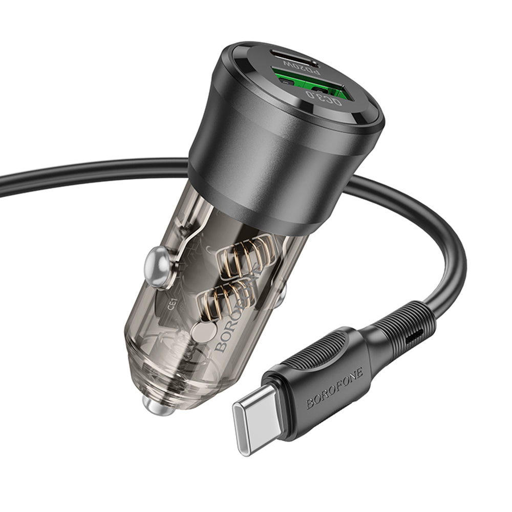 Car Charger with USB-C Cable Borofone BZ25 Journey, 38W, 3A, 1 x USB-A - 1 x USB-C, Black