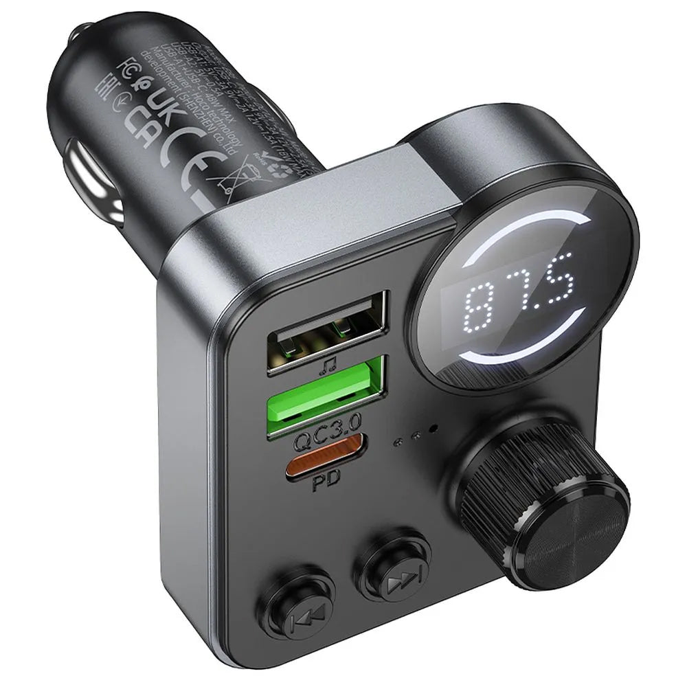 HOCO E86 Bluetooth FM Modulator, 2 x USB-A - 1 x USB-C - 1 x microSD