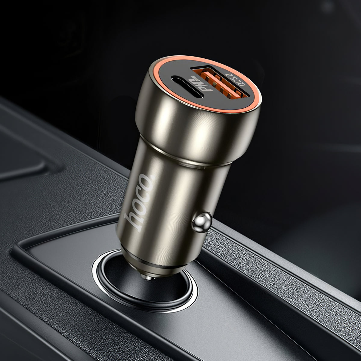Car Charger HOCO Z46A, 20W, 3A, 1 x USB-A - 1 x USB-C, Grey