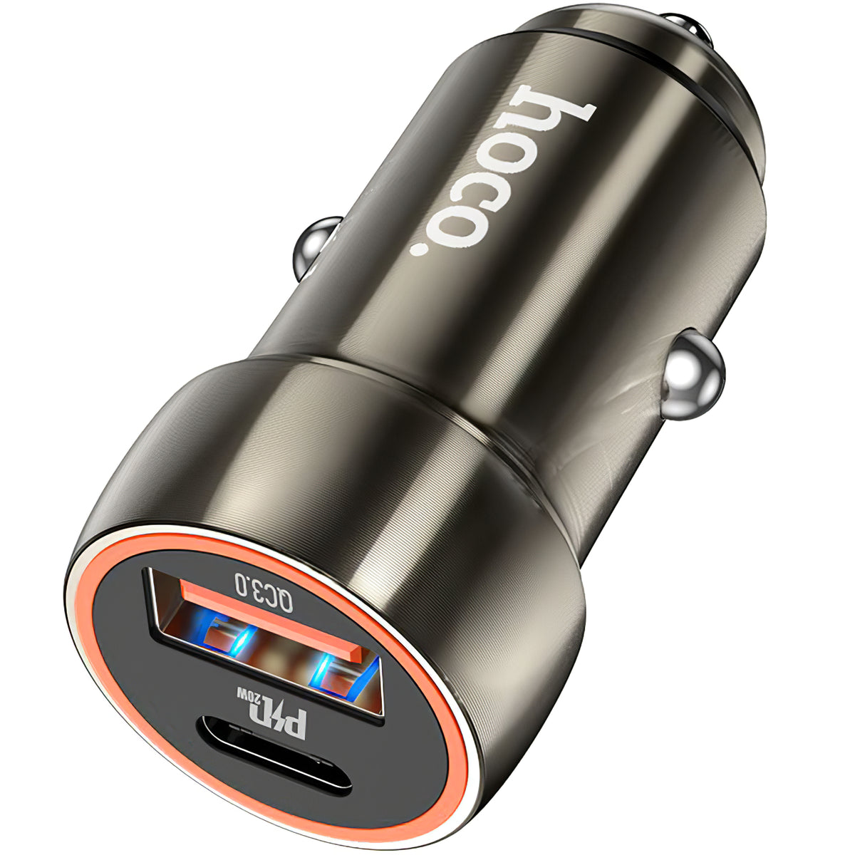 Car Charger HOCO Z46A, 20W, 3A, 1 x USB-A - 1 x USB-C, Grey