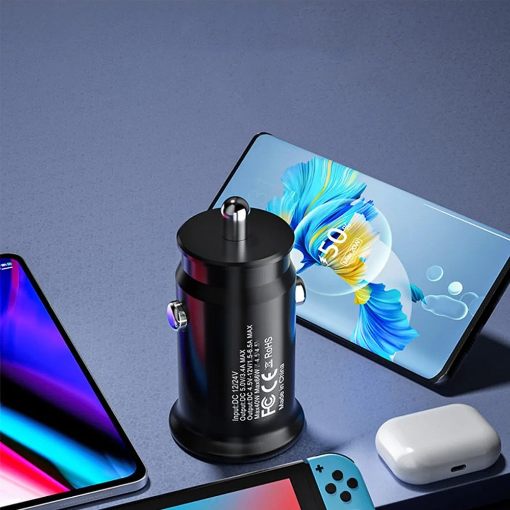 Techsuit C4 MiniFuseX Car Charger, 20W, 3A, 1 x USB-A - 1 x USB-C, Black