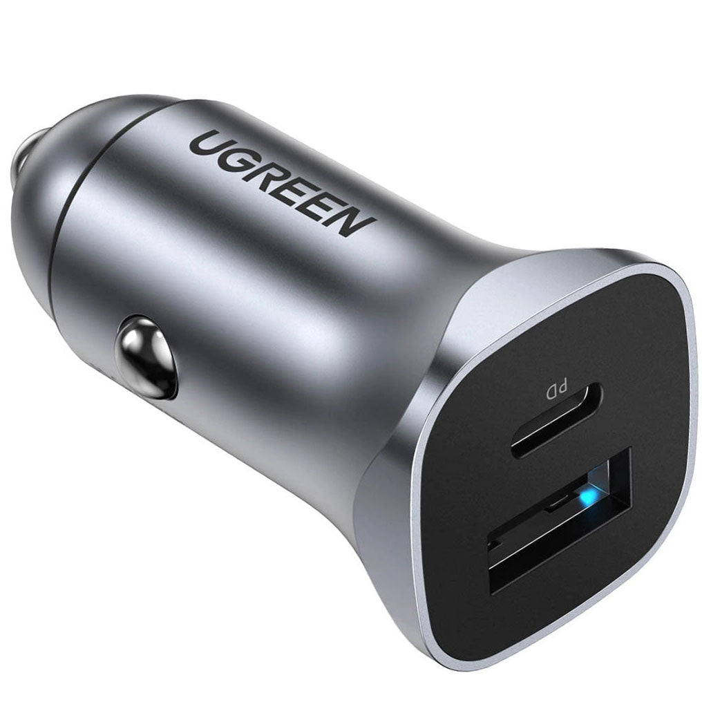 Car Charger UGREEN CD130, 30W, 3A, 1 x USB-A - 1 x USB-C, Grey