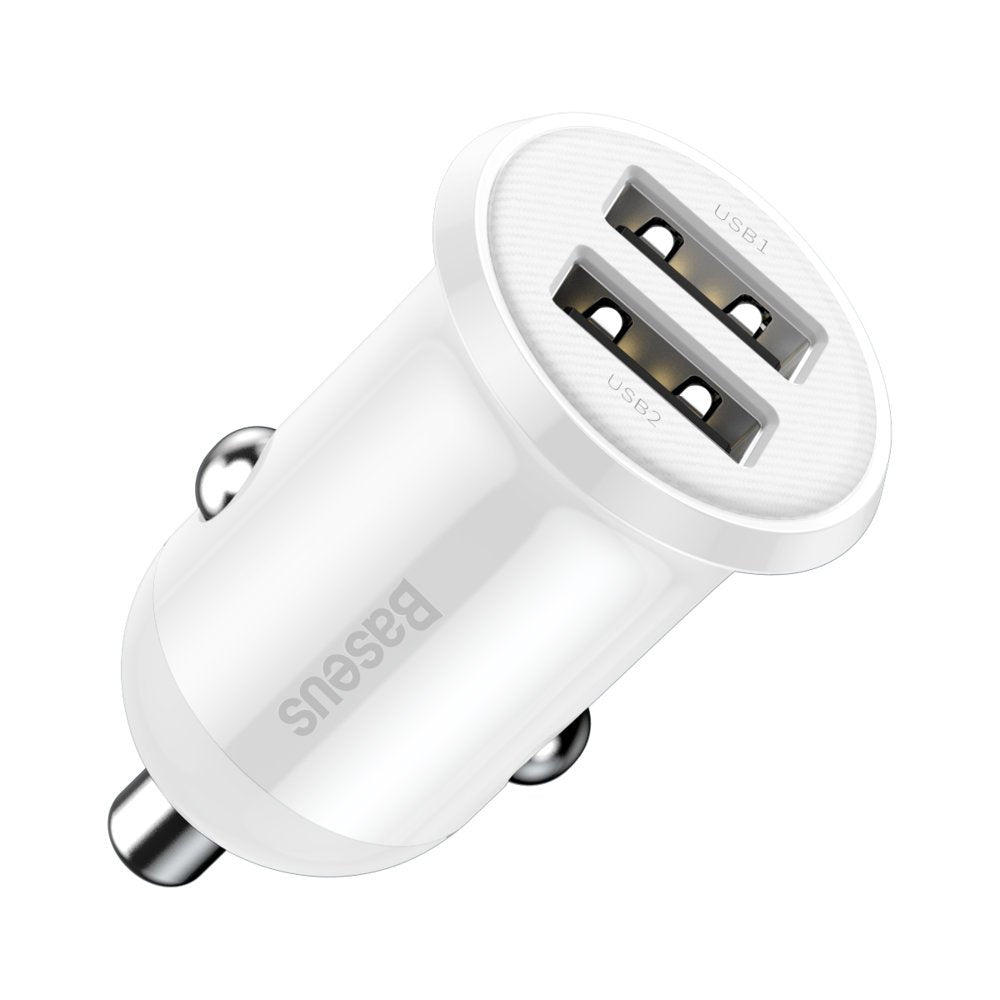 Car Charger Baseus Grain Pro, 24W, 2.4A, 2 x USB-A, White CCALLP-02