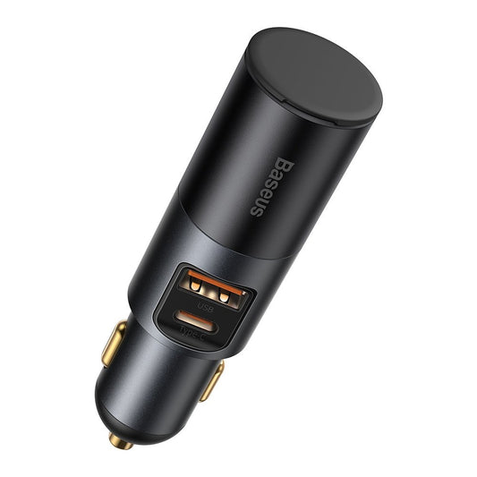 Car Charger Baseus Share Together, 120W, 3A, 1 x Cigarette Lighter Extension - 1 x USB-A - 1 x USB-C, Grey CCBT-C0G