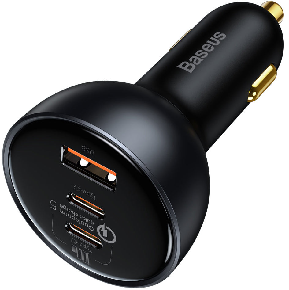 Car Charger with USB-C Cable Baseus Qualcomm USB-C, 160W, 3A, 1 x USB-A - 2 x USB-C, Grey TZCCZZM-0G