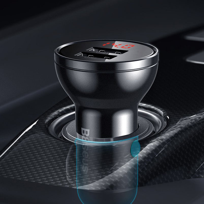 Baseus Digital Display Car Charger, 24W, 2.4A, 2 x USB-A, Grey CCBX-0G