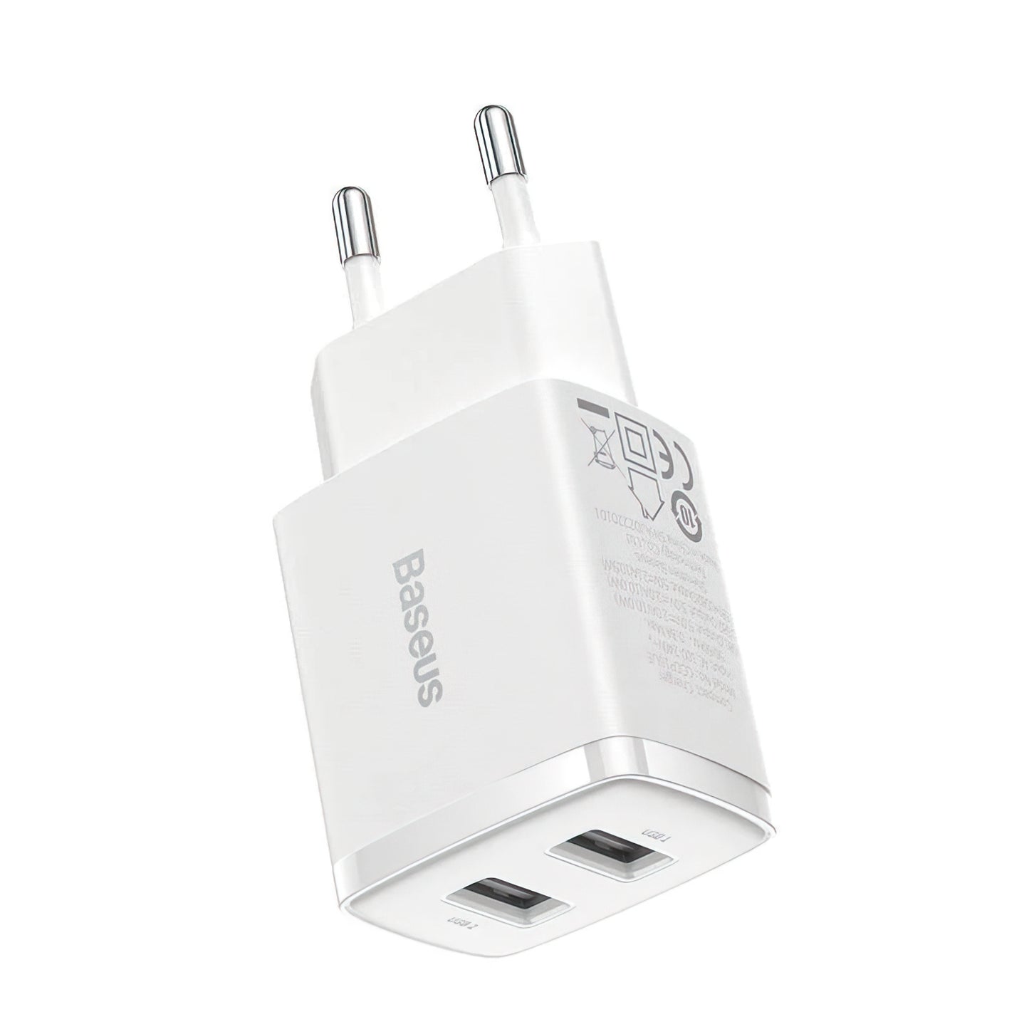 Baseus Compact Network Charger, 10.5W, 2.1A, 2 x USB-A, White CCXJ010202