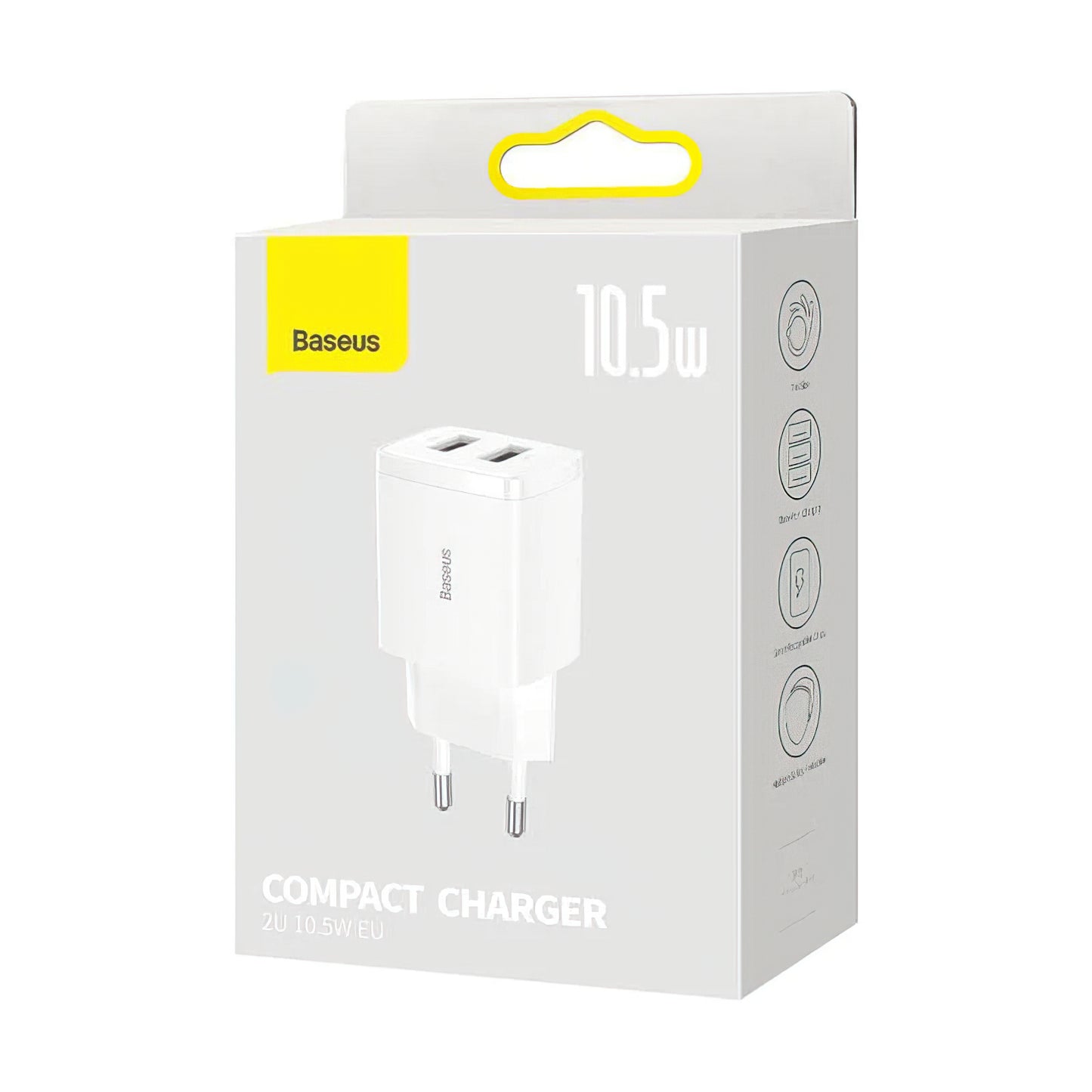 Baseus Compact Network Charger, 10.5W, 2.1A, 2 x USB-A, White CCXJ010202