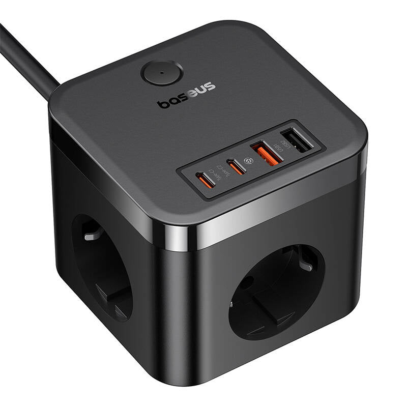 Baseus PowerCombo Cube Extension Cord, 3 x Schuko - 2 x USB-A - 2 x USB-C, Black E00066400117-00
