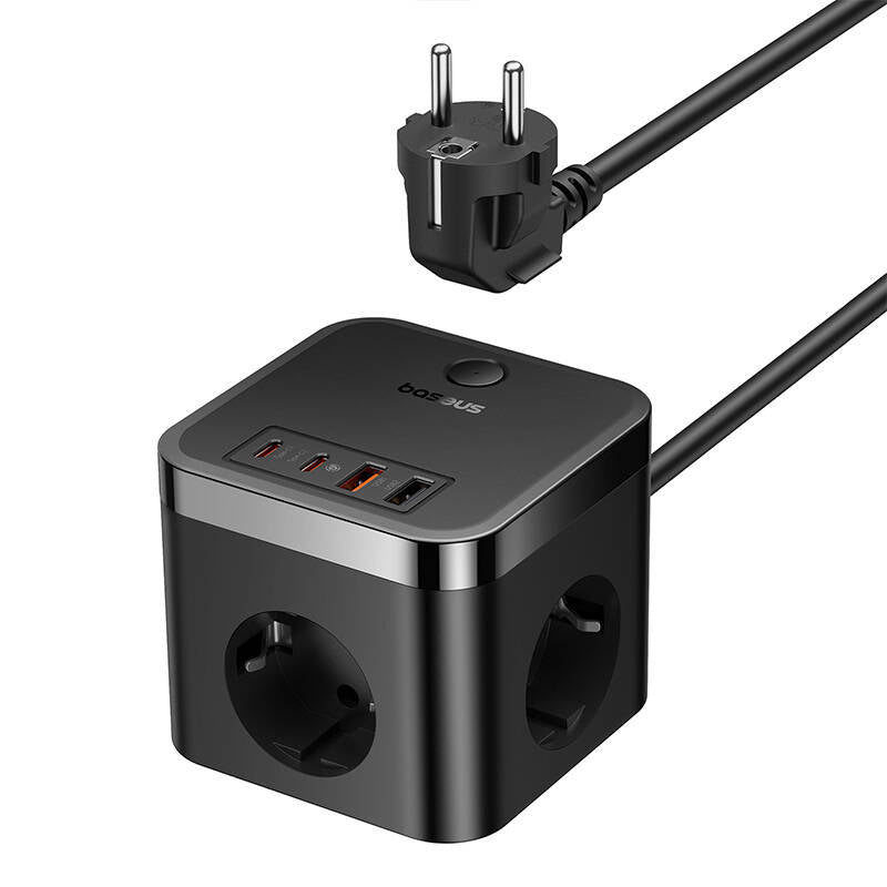 Baseus PowerCombo Cube Extension Cord, 3 x Schuko - 2 x USB-A - 2 x USB-C, Black E00066400117-00