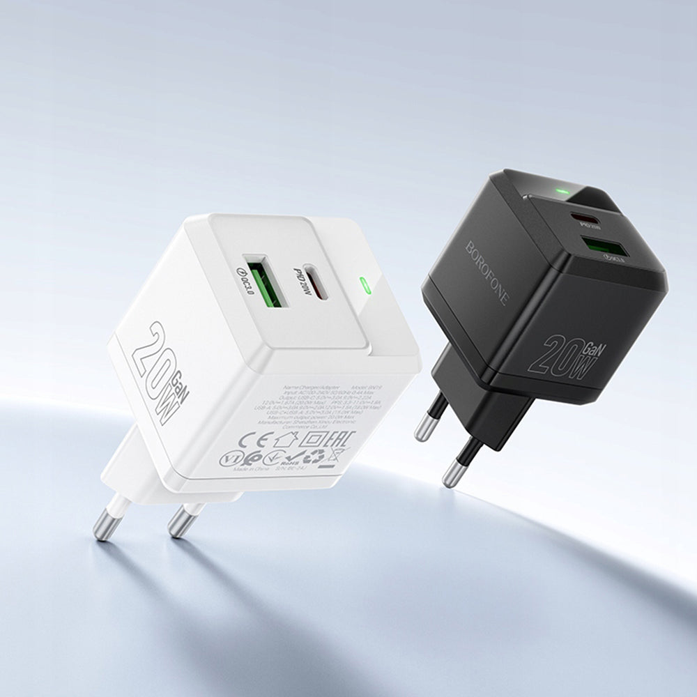 Borofone BN19 Intenso Network Charger, 20W, 3A, 1 x USB-A - 1 x USB-C, Black