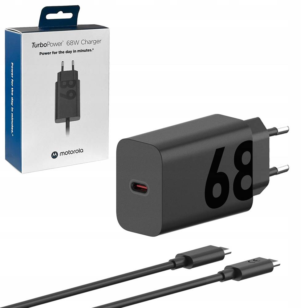 Network Charger with Motorola USB-C Cable, 68W, 6.2A, 1 x USB-C, Black PG38C06281