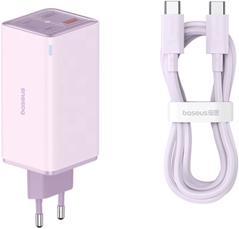 Baseus GaN6 Pro Network Charger with USB-C Cable, 100W, 3.25A, 2 x USB-A - 2 x USB-C, Purple P10162705532-00