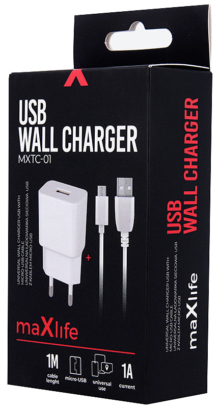 MaXlife MXTC-01, 5W, 1A, 1 x USB-A, White