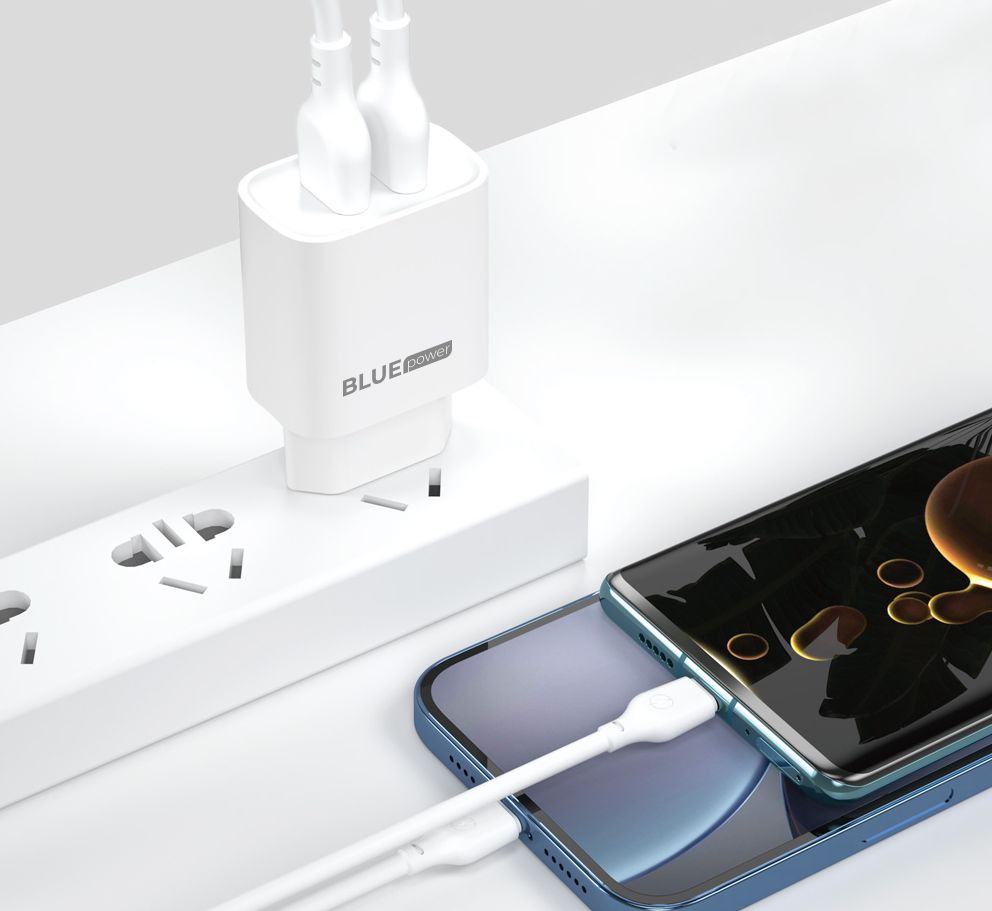 Network Charger with microUSB Cable Blue Power BPCE02M, 10.5W, 2.1A, 2 x USB-A, White