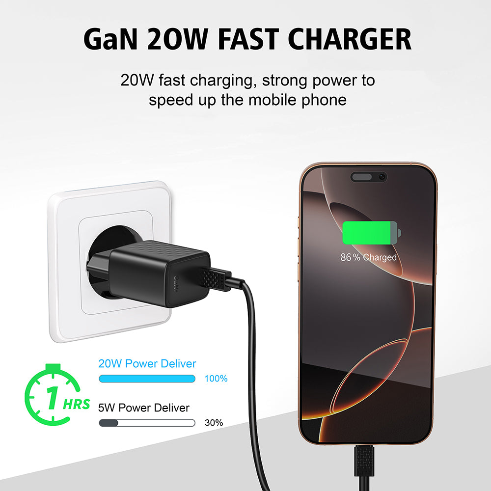 Network Charger with Lightning Cable Lito LC13L, 20W, 3A, 1 x USB-C, Black