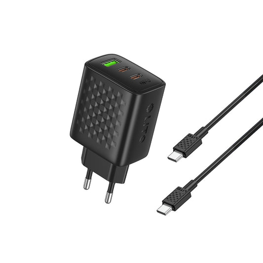 Network Charger with USB-C Cable Lito LC25T, 65W, 3.25A, 1 x USB-A - 2 x USB-C, Black
