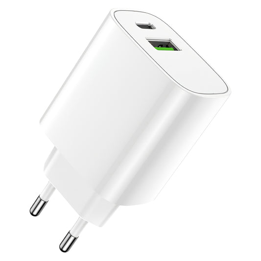 Network Charger Forever LS-04, 20W, 3A, 1 x USB-A - 1 x USB-C, White