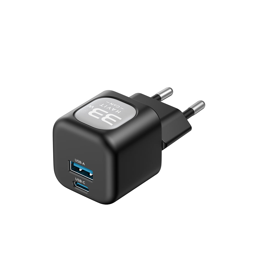 HAVIT UC230 Network Charger, 33W, 3A, 1 x USB-A - 1 x USB-C, Black Grey
