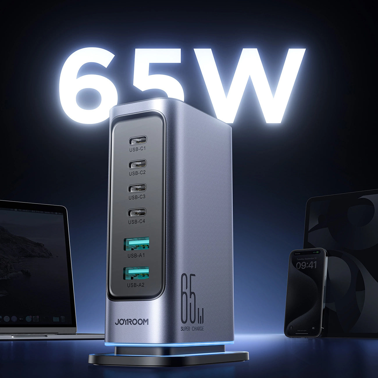 Joyroom JR-TCM02 Charging Station, 65W, 3.25A, 2 x USB-A - 4 x USB-C, Gray