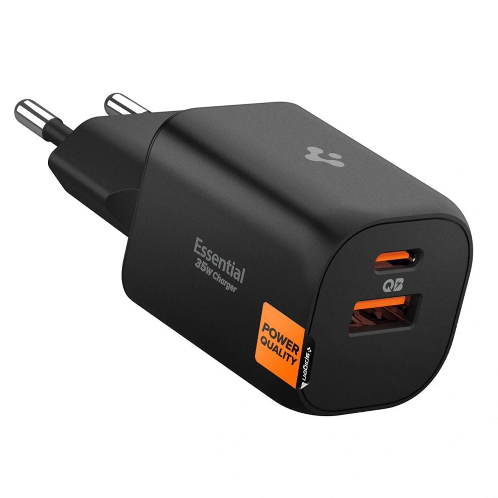 Spigen Essential Network Charger, 35W, 3A, 1 x USB-A - 1 x USB-C, Black ACH09463