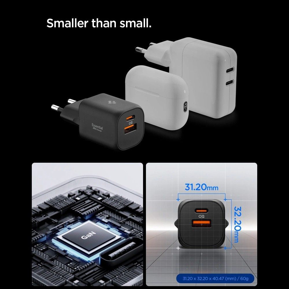 Spigen Essential Network Charger, 35W, 3A, 1 x USB-A - 1 x USB-C, Black ACH09463