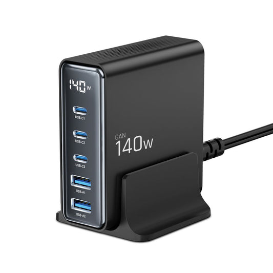 Network Charger Tech-Protect DC140W, 140W, 3A, 2 x USB-A - 3 x USB-C, Black