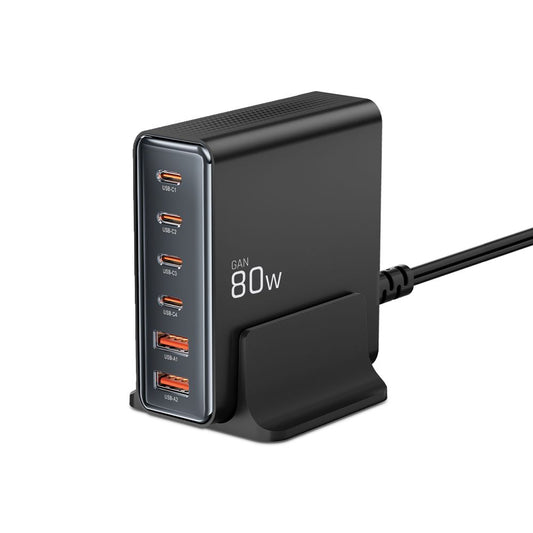 Network Charger Tech-Protect DC80W, 80W, 3A, 2 x USB-A - 4 x USB-C, Black