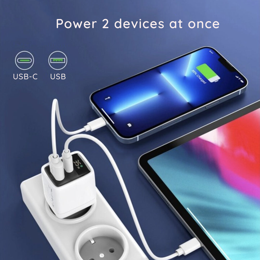 Techsuit CH3 LEDChargX Display Network Charger, 35W, 3A, 1 x USB-A - 1 x USB-C, Black