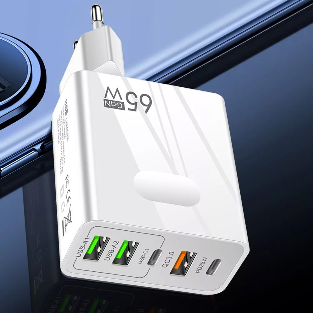 Techsuit CHC1 PentaXPower Network Charger, 25W, 3A, 3 x USB-A - 2 x USB-C, White