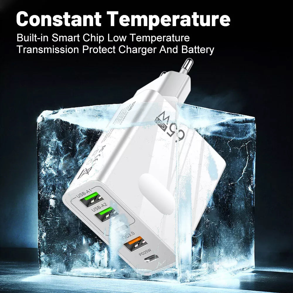 Techsuit CHC1 PentaXPower Network Charger, 25W, 3A, 3 x USB-A - 2 x USB-C, Black