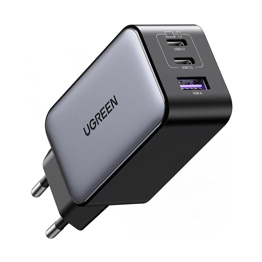 UGREEN CD244 Network Charger (10335), 65W, 3A, 1 x USB-A - 2 x USB-C, Gray