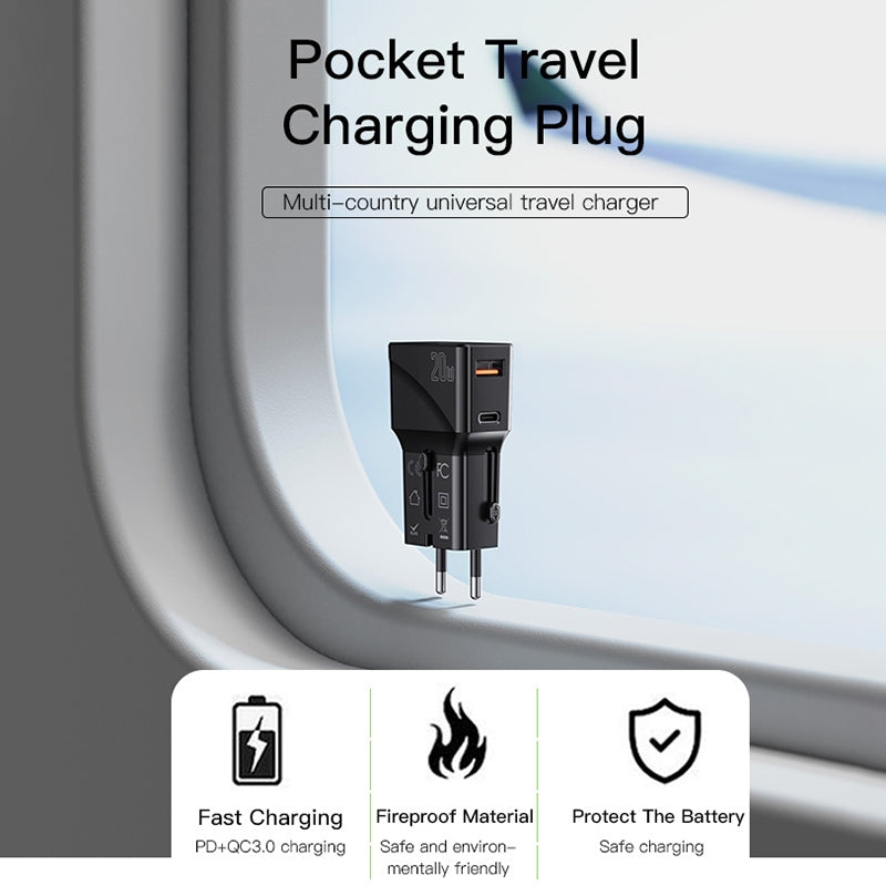 Network Charger Yesido MC17 Travel, 20W, 3A, 1 x USB-A - 1 x USB-C, Black