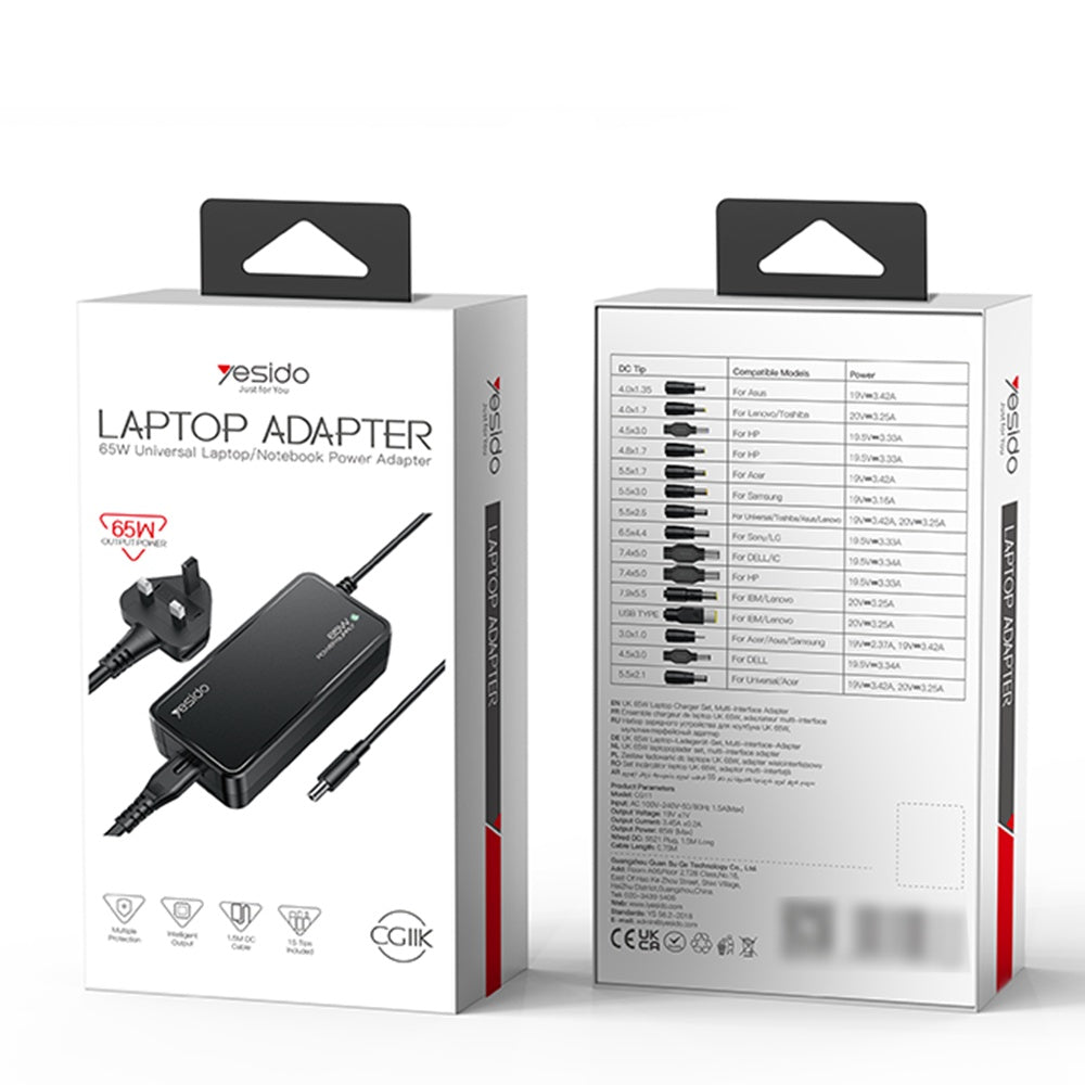 Yesido CG11E Charger, 65W, Universal, Black