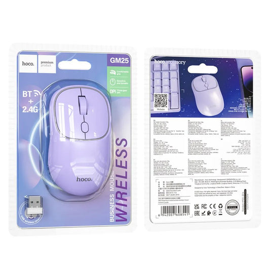 HOCO GM25 Wireless Mouse, 1600DPI, BT / Wi-Fi, Purple