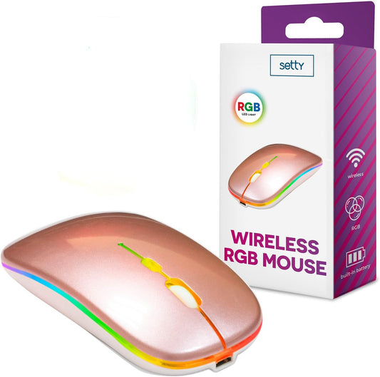 Setty Wireless Mouse, 1600DPI, RGB, Golden Pink
