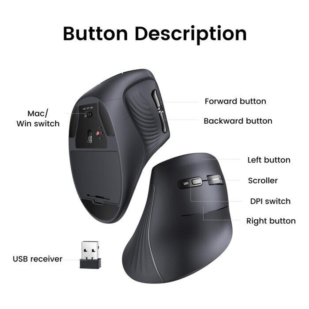 UGREEN MU008 Wireless Mouse, 4000DPI, BT / Wi-Fi, Black