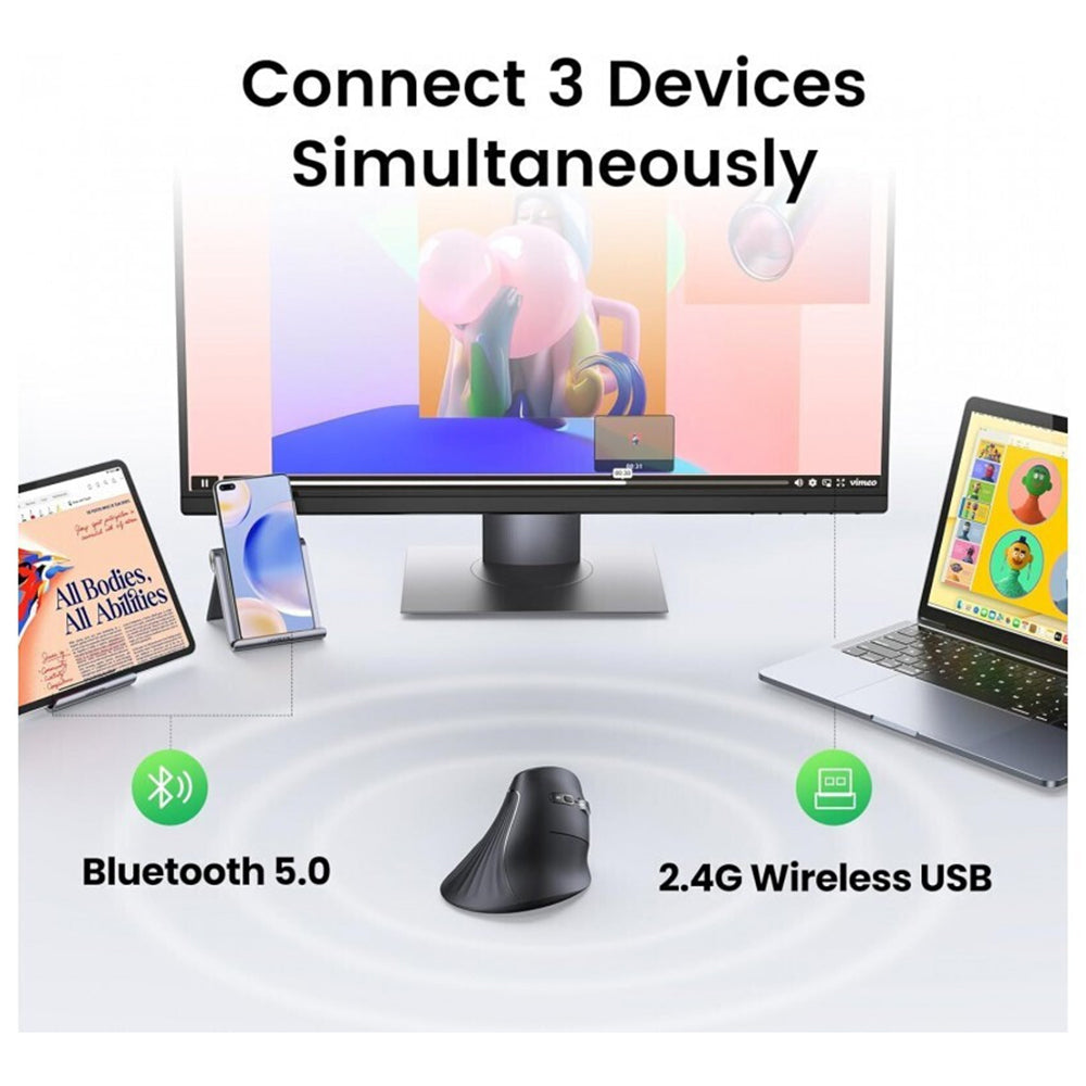 UGREEN MU008 Wireless Mouse, 4000DPI, BT / Wi-Fi, Black