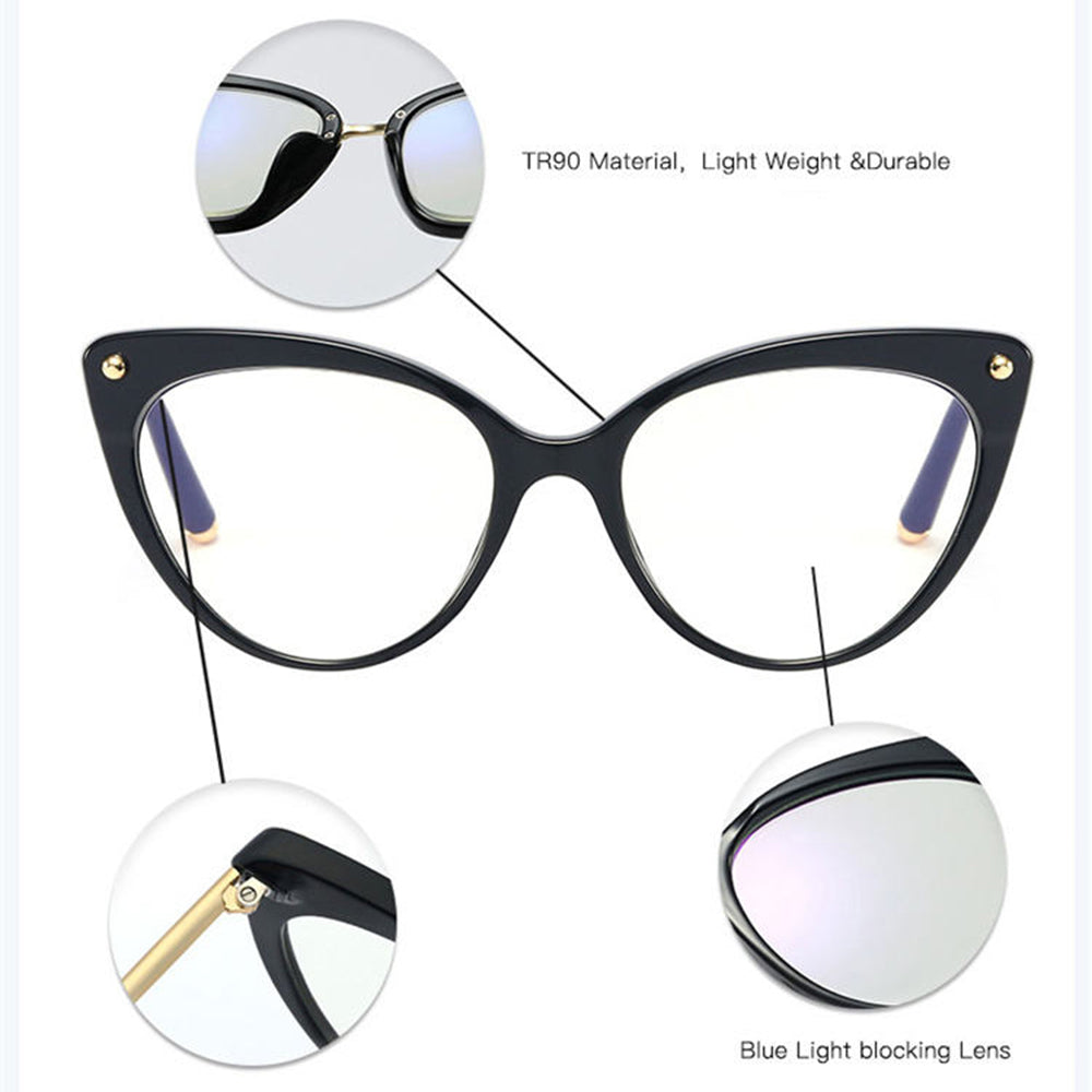 Techsuit Women's Computer Glasses F93308, Anti-Blue Light, Black Gold Transparent