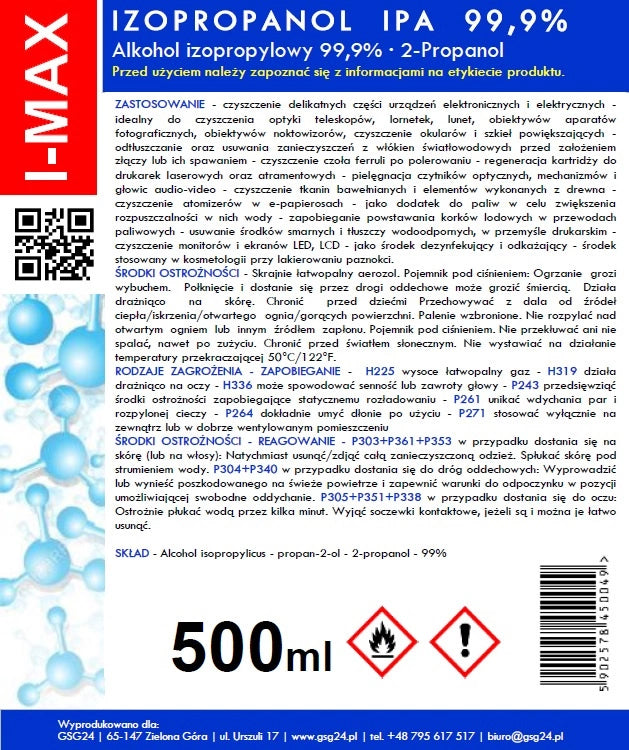 Isopropyl Alcohol Cleaning Spray GSG24 I-Max, 500ml
