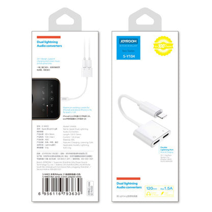 Lightning Audio Adapter - 2 x Lightning Joyroom S-Y104, White
