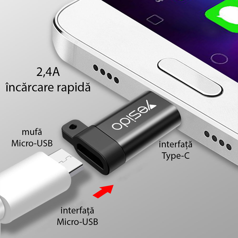 MicroUSB - USB-C Data and Charging Adapter Yesido GS04, Black