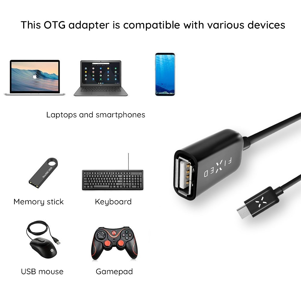 OTG USB-C to USB-A Fixed Adapter, Black