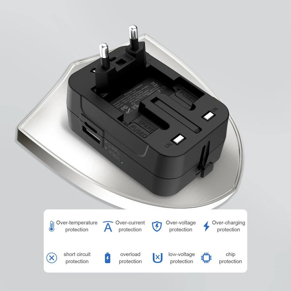 Tech-Protect TA300 Travel Network Adapter EU / UK / US / AU, Black